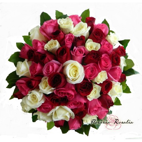 Buchet 59 trandafiri in 3 culori