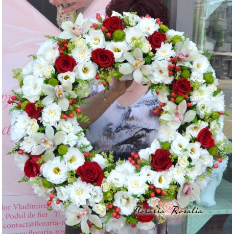 Coroana alb-rosie cu orhidee