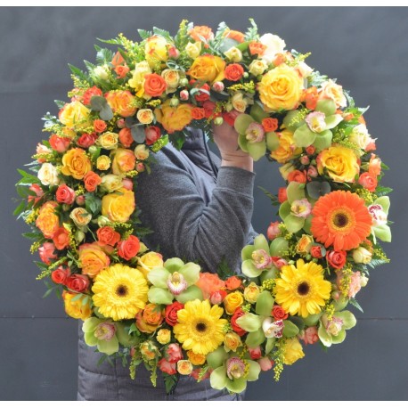 Coroana cu gerbere si orhidee