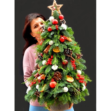 Brad natural ornat cu rosu
