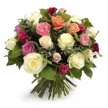 Buchet 21 trandafiri multicolori