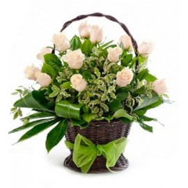 Cos 15 trandafiri albi